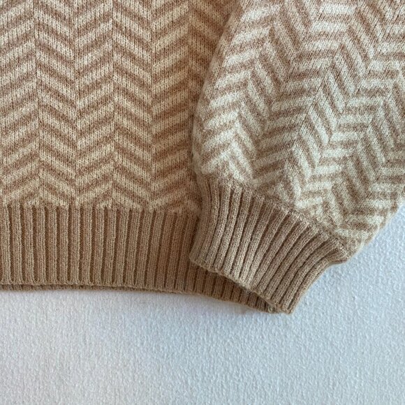 Sincerely Jules tan cardigan Women's Small cropped collegiate preppy chevron - Picture 5 of 6